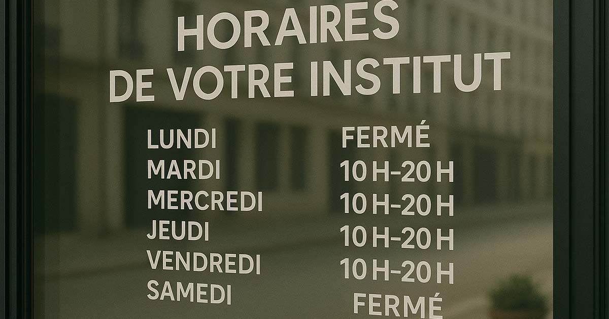 affichage des horaires d'ouverture d'un institut de beauté